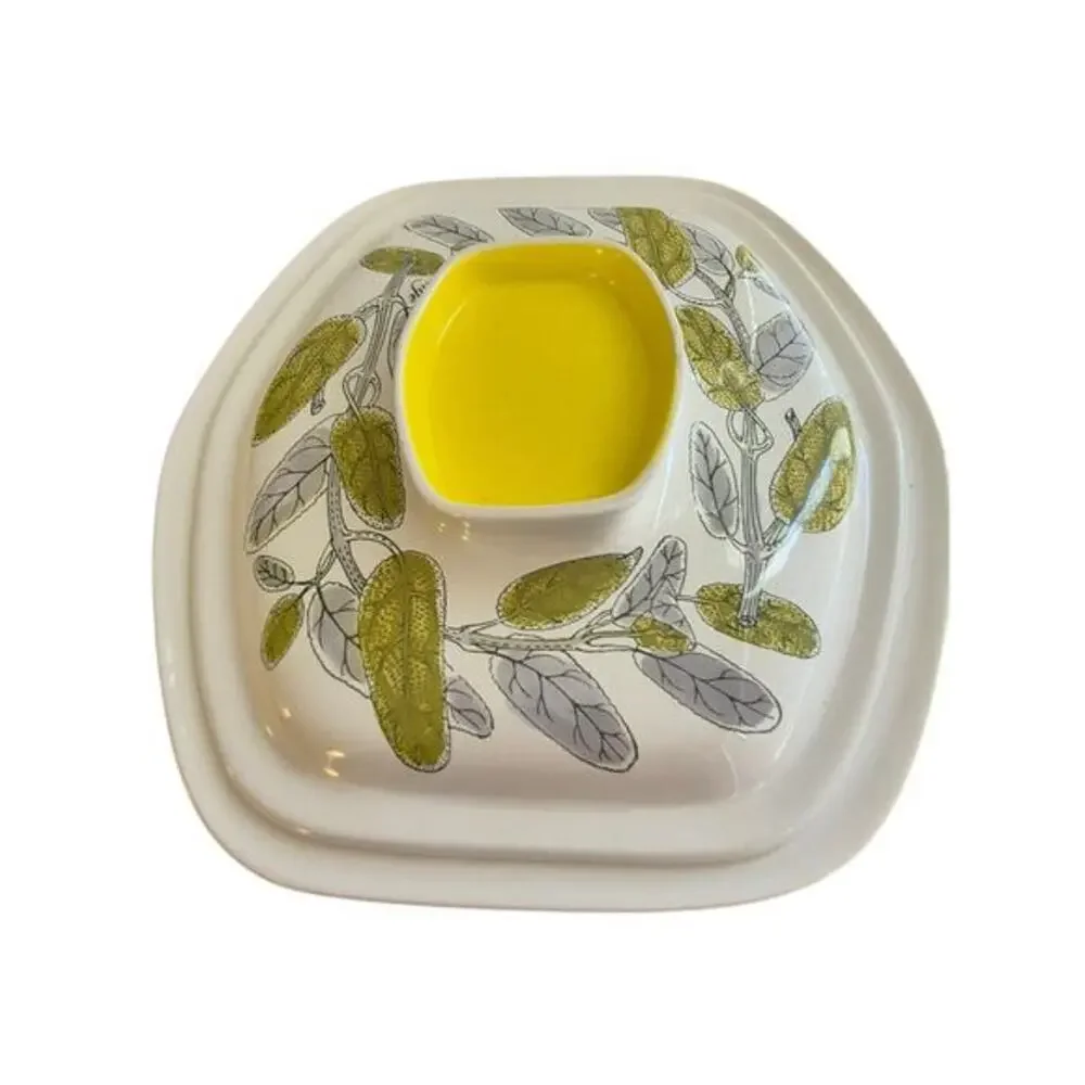 VTG MCM Poole Yellow Herb Garden Sage Casserole‎ Dish 2.5 Quart Rectangular Lid